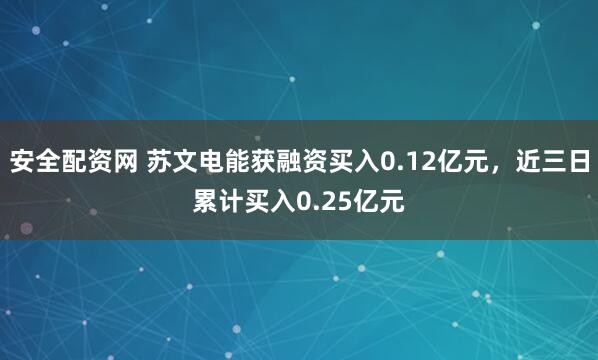 安全配资网 苏文电能获融资买入0.12亿元，近三日累计买入0.25亿元